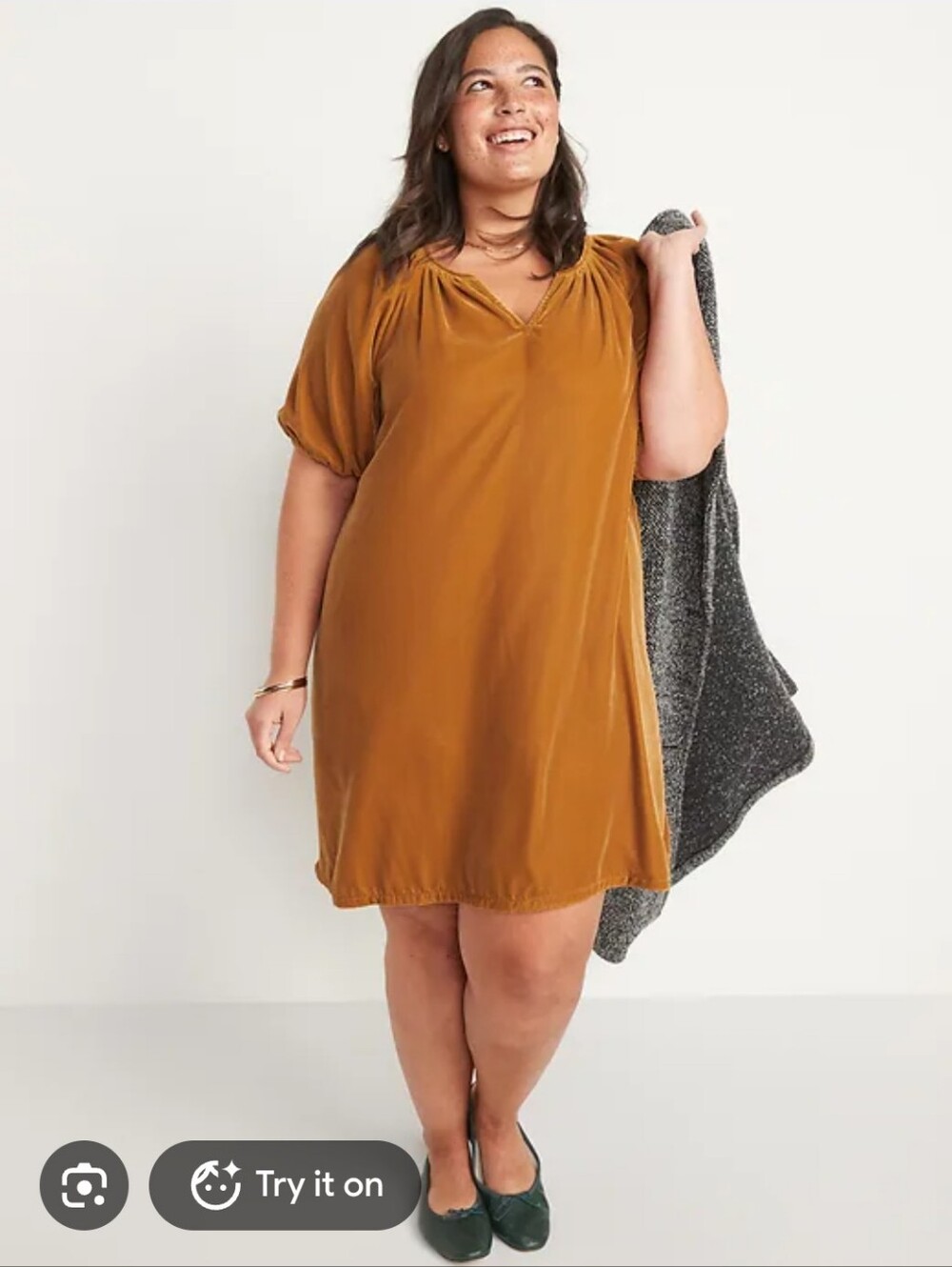 NWT OLD NAVY Puff-Sleeve Velvet Mini Shift Dress